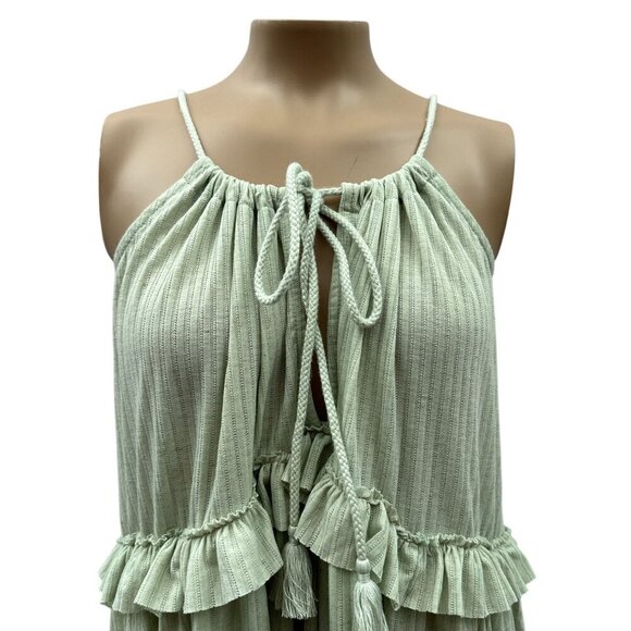 Free People Rosaline Tunic Dress Green Mini Tiered Rope Strap Summer Flowy M - Picture 13 of 13